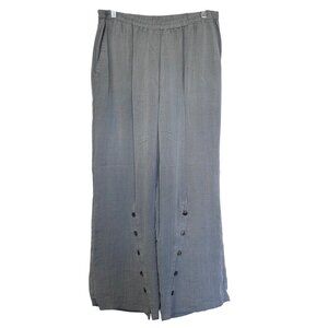 Fridaze Womens 100% Linen Pull On Wide Leg Pants Size L Gray Button Details